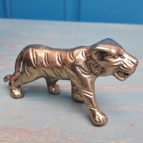 Brass Panther Vintage Animal Figurine Mid Century Modern Gold Metal Tiger Lion - Picture 4 of 16